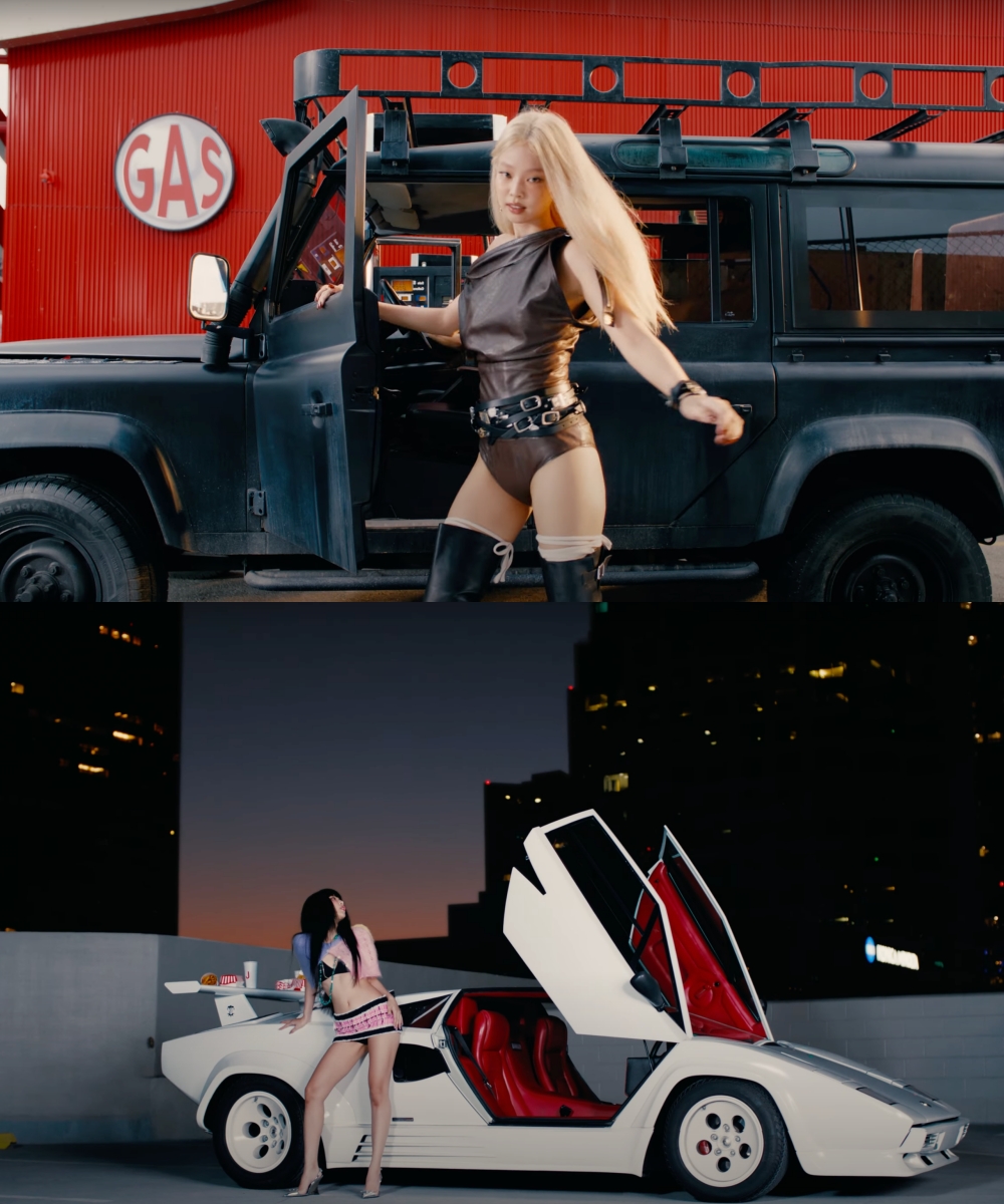 Jennie 新歌《Mantra》MV 五套造型搭配不同車款。(圖/YouTube@JENNIE)
