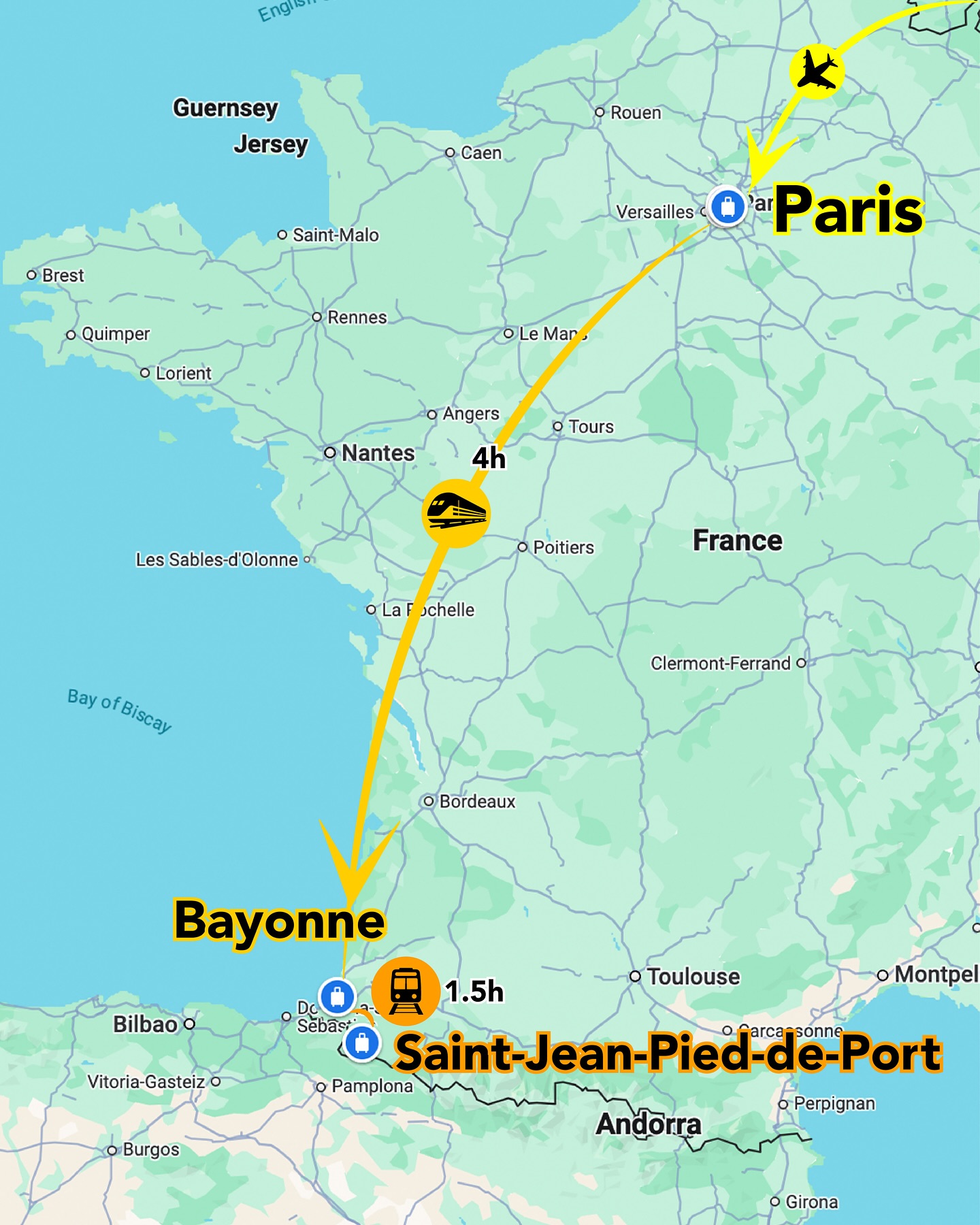 Day 0 路線:法國巴黎 → 朝聖起點 Saint-Jean-Pied-de-Port (SJPP)(圖:IG@pai_anan)